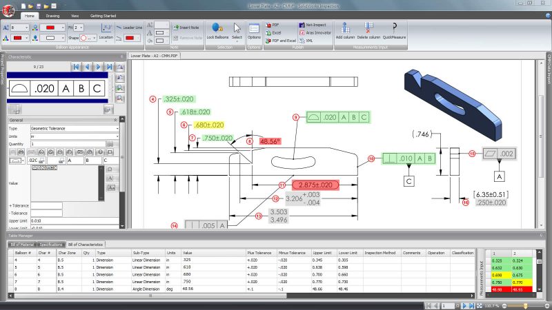 SOLIDWORKS Inspection Characteristics